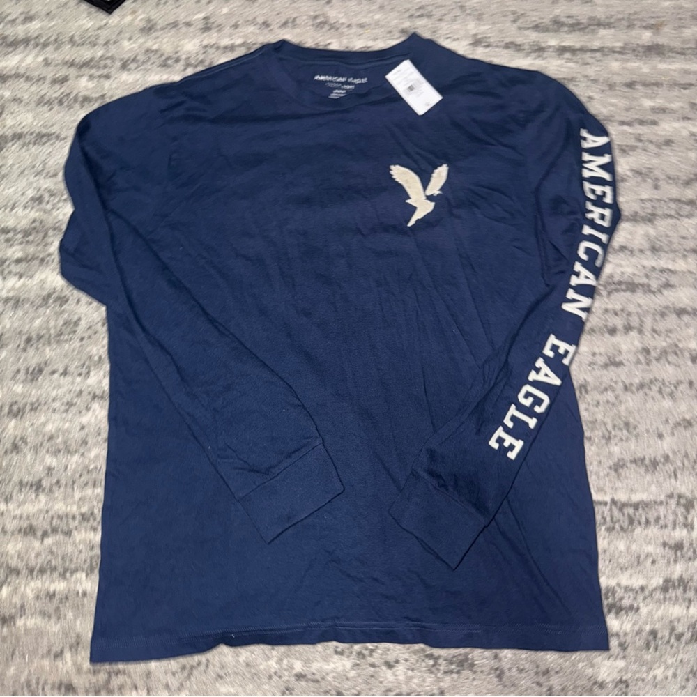 American Eagle Outfitters Men's Navy Blue Long Sleeve Shirt